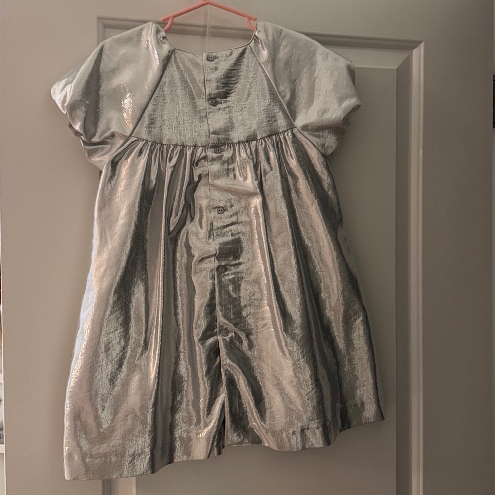 Girls Zara Size 5-6 Silver Metallic Dress with Bow - Picture 2 of 2